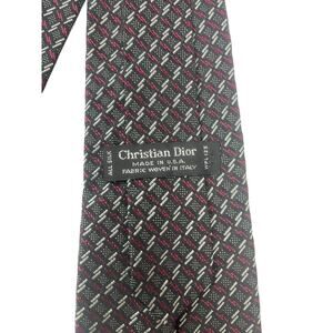 Christian Dior Red Cream Black USA Made Italian Fabric Vintage Tie